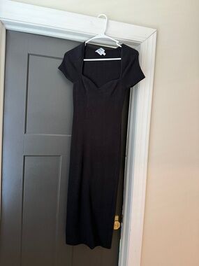 Princess Polly Black Ribbed Square-Neck Midi Dress